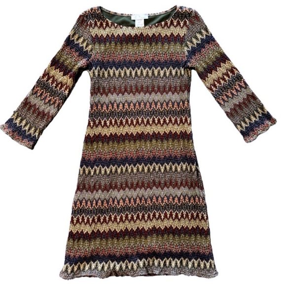 Papillon Blanc Dresses & Skirts - Papillon Blanc Multicolor Zigzag Stripe Long Sleeve A-line Dress